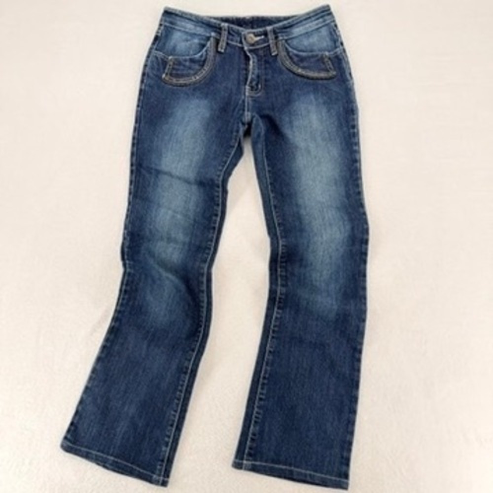 Hao Wan Bootcut Jeans Womens Medium Wash Denim Y2K Style